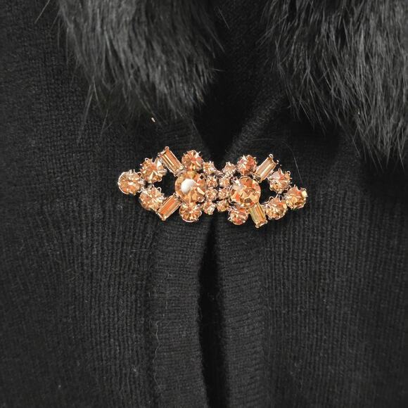 Design History Black Cardigan Angora Collar Cashmere Wool Rhinestone Clasp Large - Picture 4 of 6